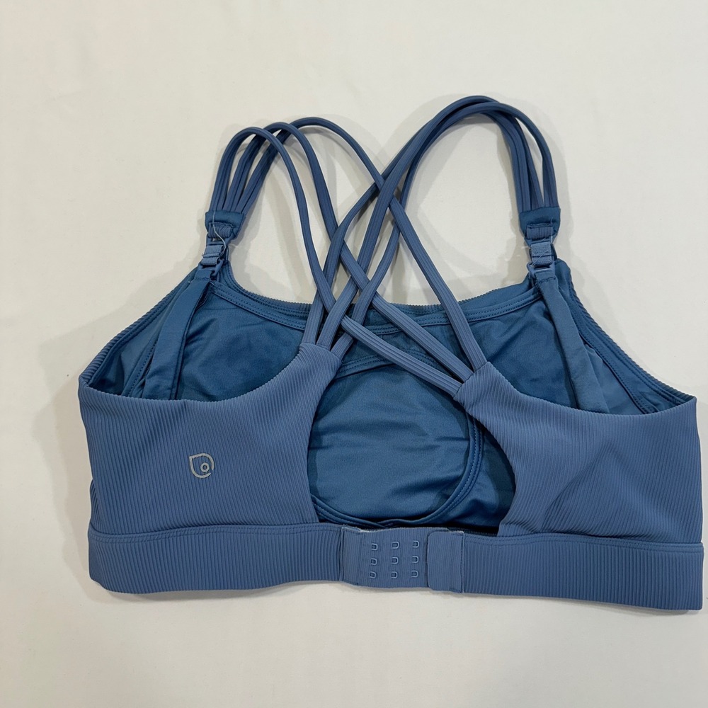 Sweat & Milk Strappy Nursing Sports Bra Womens Size M Blue Ribbed | Athleisure - Picture 3 of 9